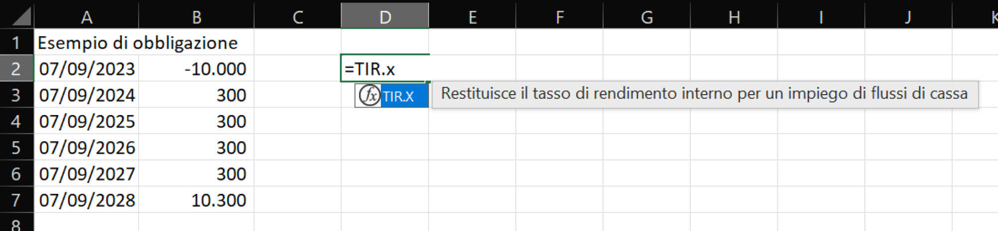 Calcolo TIR in Excel - step 1