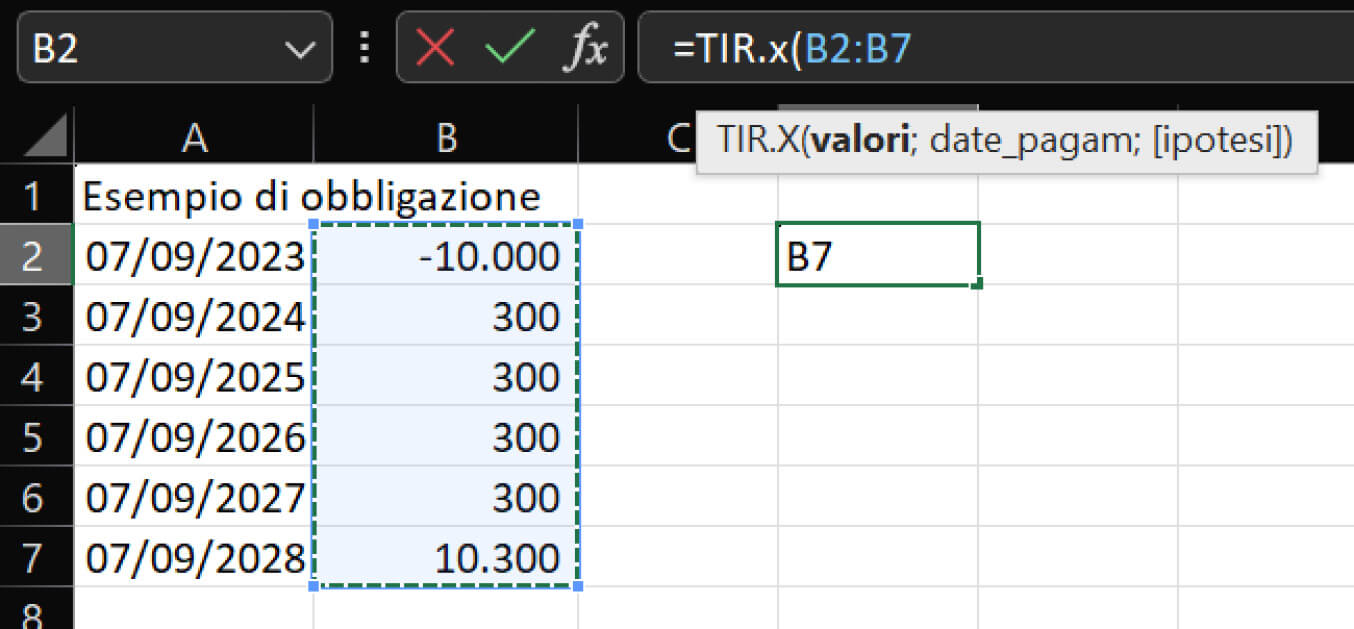 Calcolo TIR in Excel - step 2