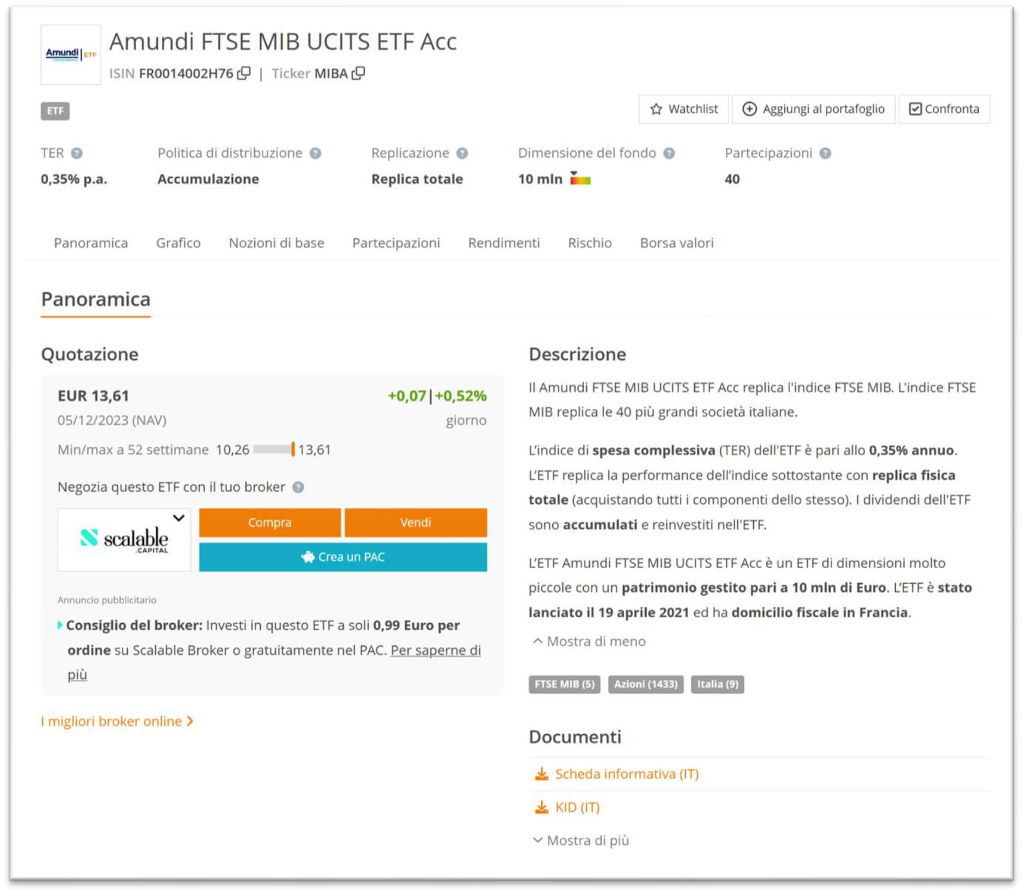 Figura 9: Esempio di pagine di un ETF su justETF
